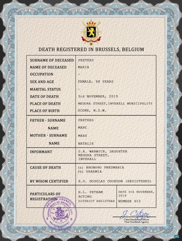 Download Belgium vital record death certificate PSD template Photoshop template
